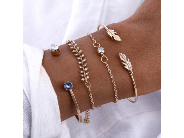 Dames Armbandenset – 5-delig Goudkleurig met Strass & Veer B – foto 2 – kavel bij XL Auctions
