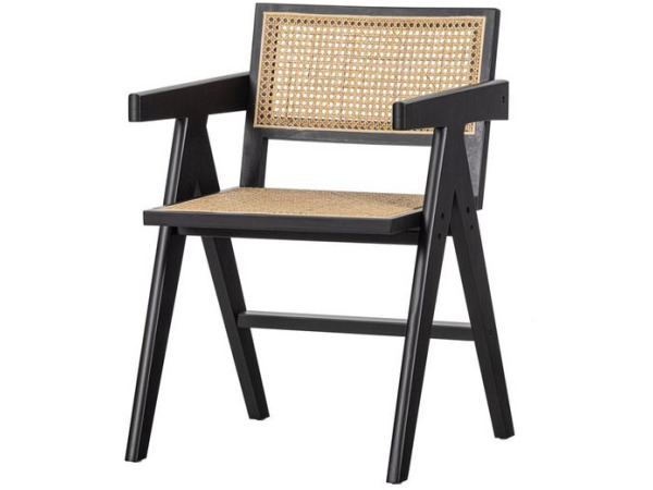 WOOOD Gunn Eetkamerstoel - Rattan - Zwart - 80x54x54