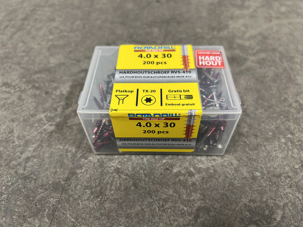 9x Rotadrill hardhoutschroef ø4×30mm RVS-410 TX20 200-delig