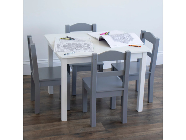 Springfield Kinder Houten Tafel Wit + 4 Stoelen Grijs – foto 2 – kavel bij XL Auctions