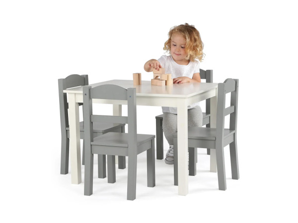 Springfield Kinder Houten Tafel Wit + 4 Stoelen Grijs – foto 3 – kavel bij XL Auctions