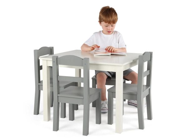 Springfield Kinder Houten Tafel Wit + 4 Stoelen Grijs – foto 4 – kavel bij XL Auctions
