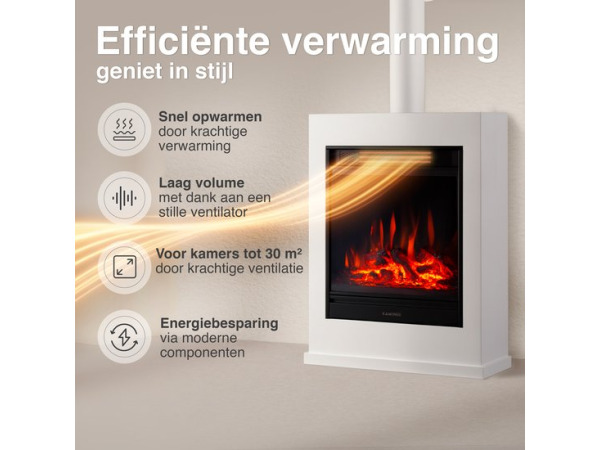 Kalle Vrijstaande Elektrische Haard Wit – 1800W met Sierpijp – foto 4 – kavel bij XL Auctions