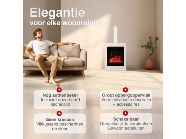 Kalle Vrijstaande Elektrische Haard Wit – 1800W met Sierpijp – foto 6 – kavel bij XL Auctions