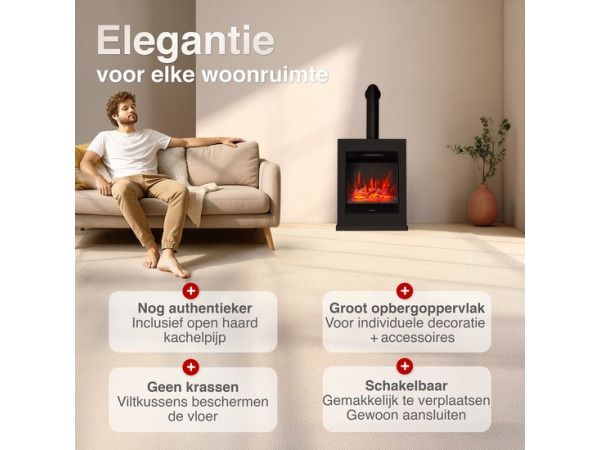 Kalle Vrijstaande Elektrische Haard Zwart – 1800W met Sierpi – foto 3 – kavel bij XL Auctions