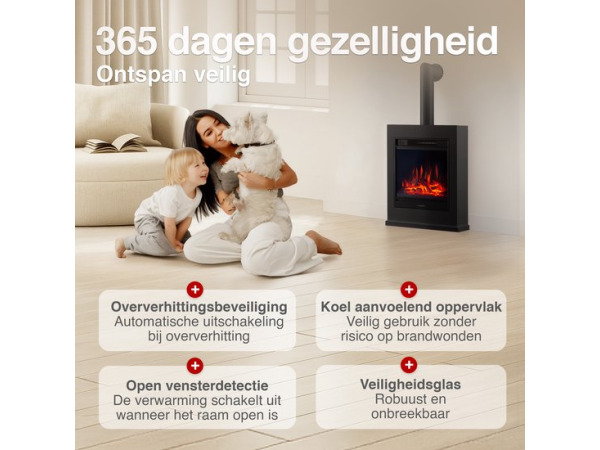 Kalle Vrijstaande Elektrische Haard Zwart – 1800W met Sierpi – foto 4 – kavel bij XL Auctions