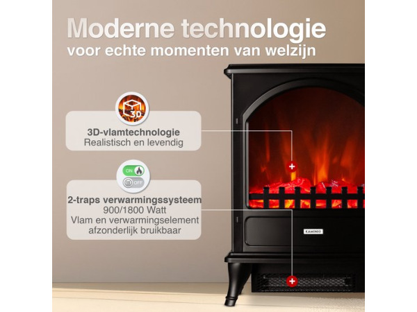 Leni Vrijstaande Elektrische Haard Zwart – 1800W – foto 4 – kavel bij XL Auctions