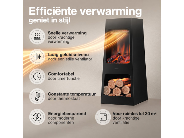Kai L Elektrische Haard voor Binnen & Buiten – Zwart 1800W – foto 2 – kavel bij XL Auctions