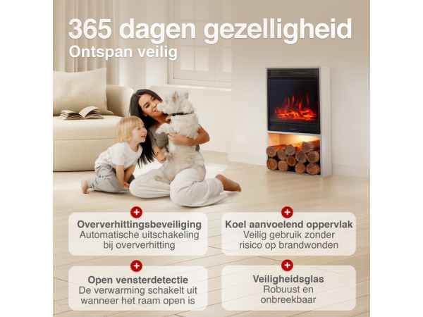 Hugo Vrijstaande Elektrische Haard Wit – 1800W met Houtopsla – foto 4 – kavel bij XL Auctions