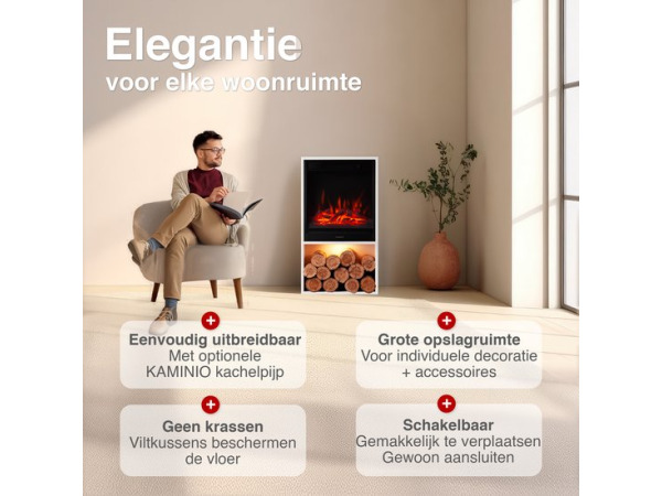 Hugo Vrijstaande Elektrische Haard Wit – 1800W met Houtopsla – foto 6 – kavel bij XL Auctions