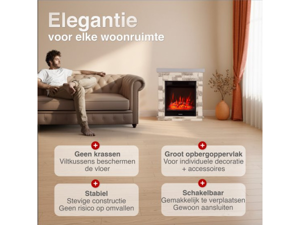 Juan Vrijstaande Elektrische Haard Grijs – Steenlook 1800W – foto 2 – kavel bij XL Auctions