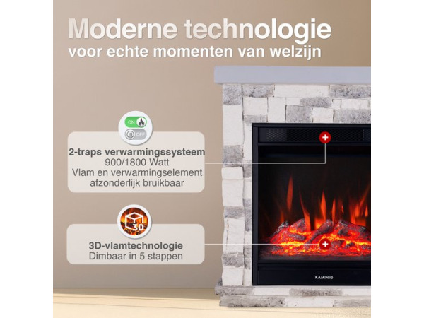 Juan Vrijstaande Elektrische Haard Grijs – Steenlook 1800W – foto 3 – kavel bij XL Auctions