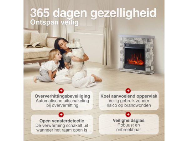 Juan Vrijstaande Elektrische Haard Grijs – Steenlook 1800W – foto 4 – kavel bij XL Auctions