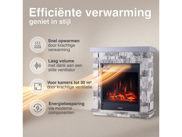 Juan Vrijstaande Elektrische Haard Grijs – Steenlook 1800W – foto 5 – kavel bij XL Auctions