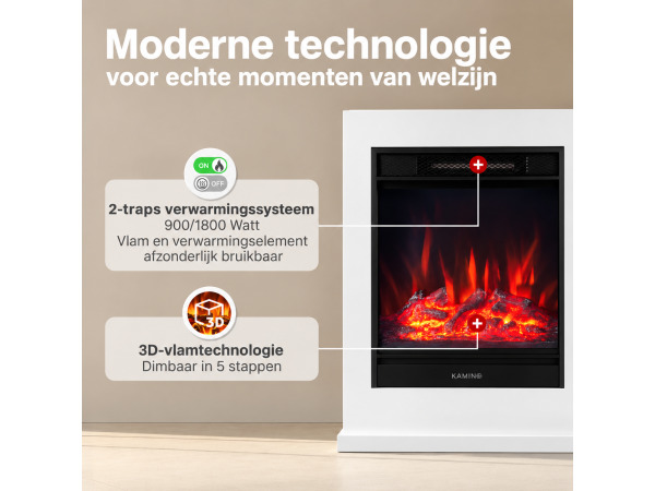 Kalle Vrijstaande Elektrische Haard Wit – 1800W – foto 4 – kavel bij XL Auctions