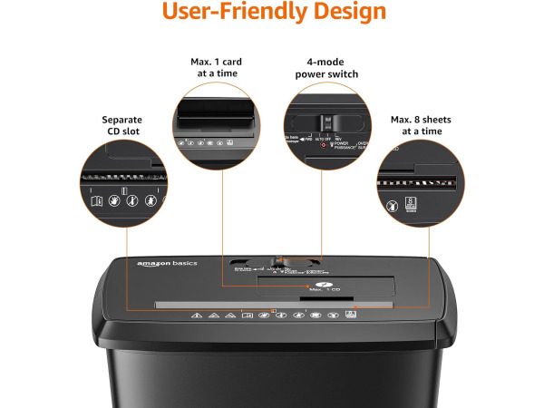Amazon Basics papiervernietiger - 8 vellen (Engelse stekker) – foto 2 – kavel bij XL Auctions