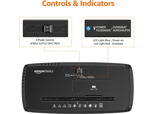 Amazon Basics papiervernietiger - 8 vellen (Engelse stekker) – foto 5 – kavel bij XL Auctions