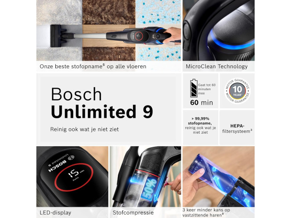 Bosch Unlimited 9 Accu steelstofzuiger - 3.0 Ah - BBS921TBA – foto 2 – kavel bij XL Auctions