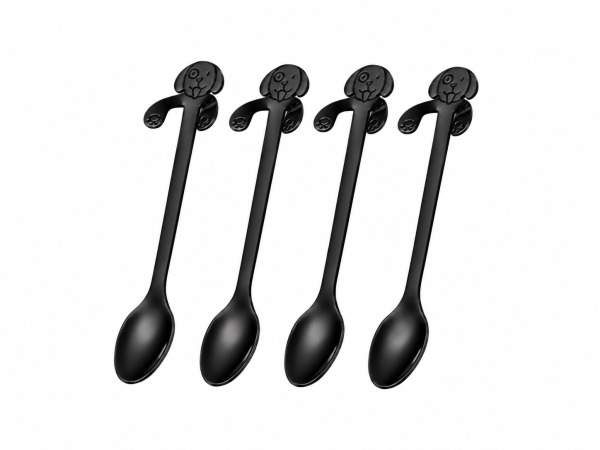 Set van theelepels - zwart - honden design - rvs – kavel bij XL Auctions