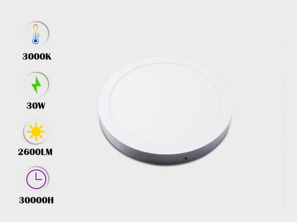 30x 30 x LED Paneel – Rond Opbouw – 30W – 3000K Warm Wit – IP20 – foto 3 – kavel bij XL Auctions