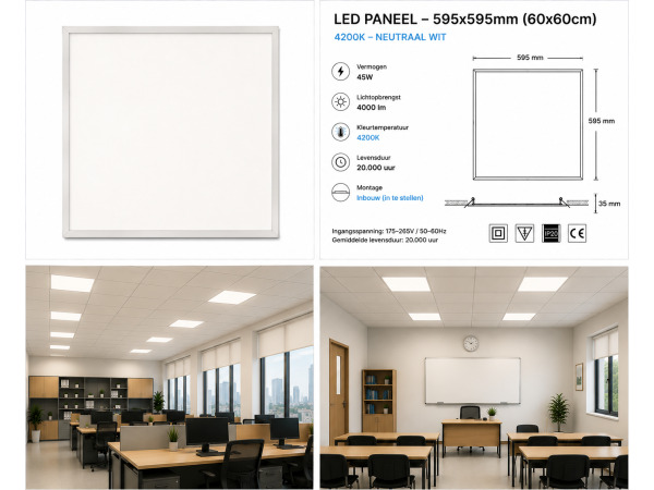8x 8 x LED Paneel 45W – 4200K – 595x595mm – IP20 – GALAKSI – foto 5 – kavel bij XL Auctions