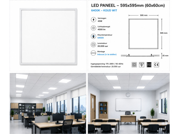 16x 16 x LED Paneel 45W – 6400K – 595x595mm – IP20 – GALAKSI – foto 5 – kavel bij XL Auctions