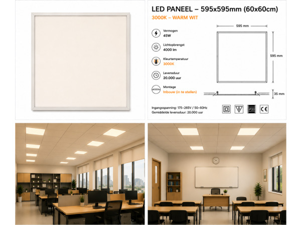 16x 16 x LED Paneel 45W – 3000K – 595x595mm – IP20 – GALAKSI – foto 5 – kavel bij XL Auctions