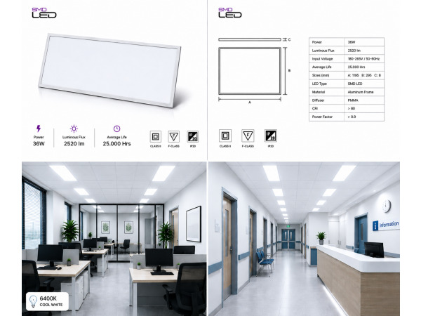 16x 16 x LED Paneel 36W – 6400K – 1195x295mm – IP20 – ZODIAC-36 – foto 3 – kavel bij XL Auctions