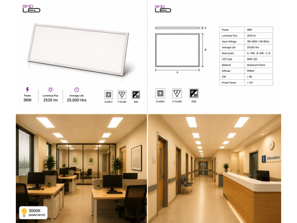8x 8 x LED Paneel 36W – 3000K – 1195x295mm – IP20 – ZODIAC-36 – foto 5 – kavel bij XL Auctions