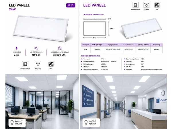 40x 40 x LED Paneel 24W – 6400K – 595x295mm – IP20 – ZODIAC-24 – foto 5 – kavel bij XL Auctions
