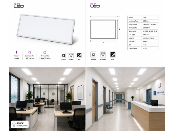 40x 40 x LED Paneel 36W – 4200K – 1195x295mm – IP20 – ZODIAC-36 – foto 5 – kavel bij XL Auctions