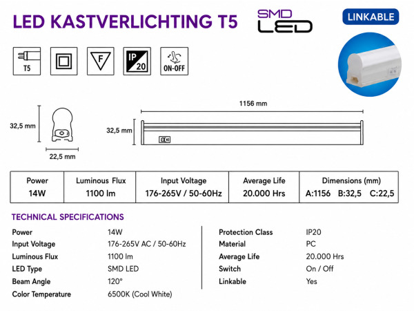 10x 10 x LED Balk Onder-Meubel 14W – 6400K – 120cm – SIGMA-14 – foto 4 – kavel bij XL Auctions
