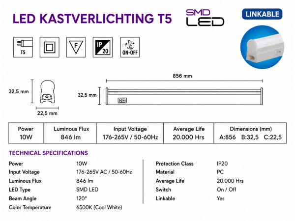 10x 10 x LED Balk Onder-Meubel 10W – 6400K – 90cm – SIGMA-10 – foto 4 – kavel bij XL Auctions
