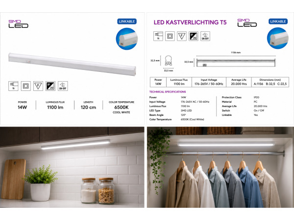 10x 10 x LED Balk Onder-Meubel 14W – 6400K – 120cm – SIGMA-14 – foto 5 – kavel bij XL Auctions