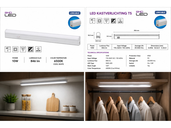 10x 10 x LED Balk Onder-Meubel 10W – 6400K – 90cm – SIGMA-10 – foto 5 – kavel bij XL Auctions