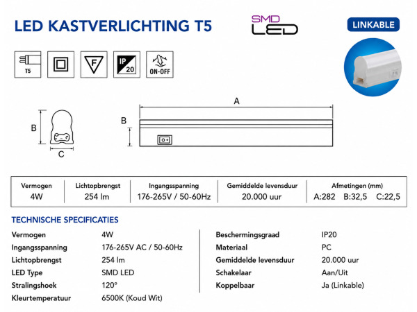 10x 10 x LED Balk Onder-Meubel 4W – 6400K – Wit – 30cm – SIGMA-4 – foto 4 – kavel bij XL Auctions
