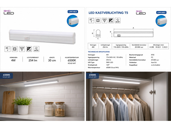10x 10 x LED Balk Onder-Meubel 4W – 6400K – Wit – 30cm – SIGMA-4 – foto 5 – kavel bij XL Auctions