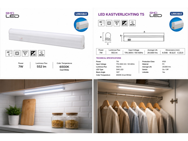 10x 10 x LED Balk Onder-Meubel 7W – 6400K – Wit – 60cm – SIGMA-7 – foto 5 – kavel bij XL Auctions