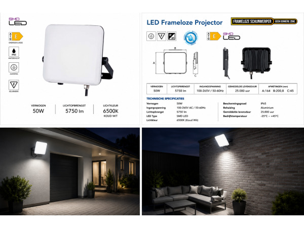 10x 10 x Frameloze LED Schijnwerper 50W – 6400K – PEGASUS-50 – foto 2 – kavel bij XL Auctions