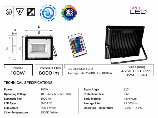 4x 4 x RGB LED Schijnwerper 100W – Zwart – IP65 – REMIX-100 – foto 2 – kavel bij XL Auctions