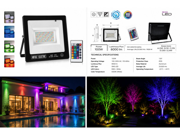4x 4 x RGB LED Schijnwerper 100W – Zwart – IP65 – REMIX-100 – foto 4 – kavel bij XL Auctions