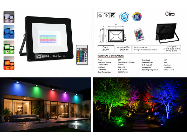 4x 4 x RGB LED Schijnwerper 20W – Zwart – IP65 – REMIX-20 – foto 2 – kavel bij XL Auctions