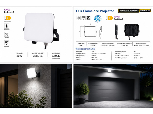 10x 10 x Frameloze LED Schijnwerper 30W – 6400K – PEGASUS-30 – foto 5 – kavel bij XL Auctions