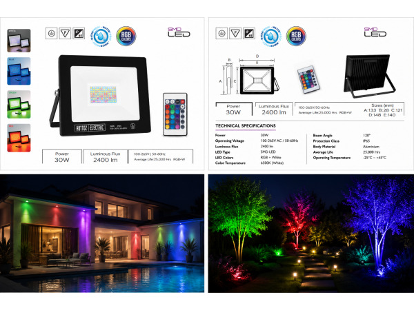 10x 10 x RGB LED Schijnwerper 30W – Zwart – IP65 – REMIX-30 – foto 2 – kavel bij XL Auctions