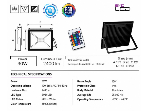 4x 4 x RGB LED Schijnwerper 30W – Zwart – IP65 – REMIX-30 – foto 4 – kavel bij XL Auctions