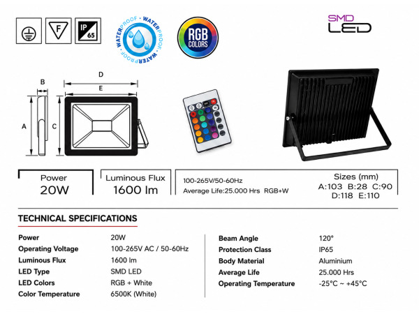 4x 4 x RGB LED Schijnwerper 20W – Zwart – IP65 – REMIX-20 – foto 5 – kavel bij XL Auctions