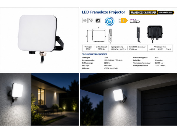 10x 10 x Frameloze LED Schijnwerper 20W – 6400K – PEGASUS-20 – foto 5 – kavel bij XL Auctions