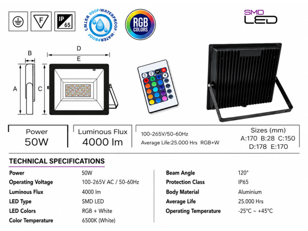 4x 4 x RGB LED Schijnwerper 50W – Zwart – IP65 – REMIX-50 – foto 4 – kavel bij XL Auctions