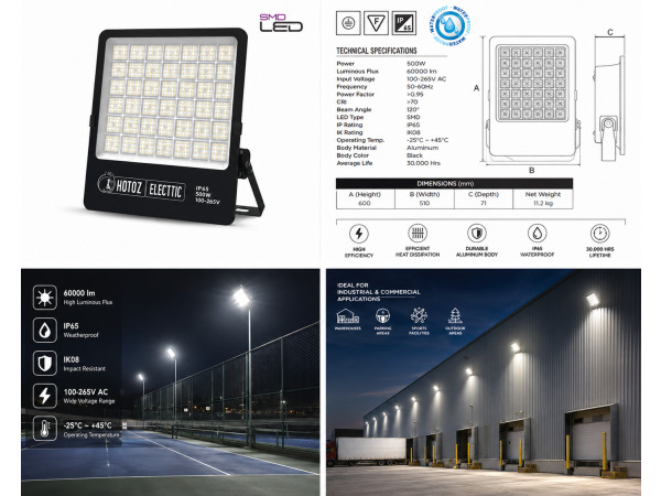 2x 2 x LED Schijnwerper 500W – 6400K – Zwart – BORNEO-500 – foto 3 – kavel bij XL Auctions