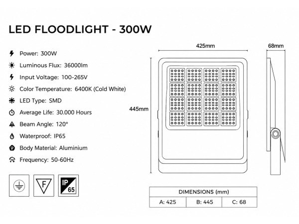 4x 4 x LED Schijnwerper 300W – 6400K – Zwart – BORNEO-300 – foto 4 – kavel bij XL Auctions